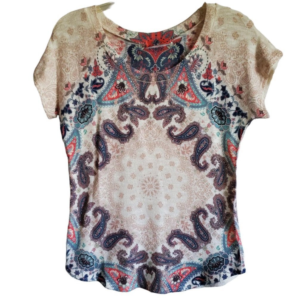 Gaze‎ Made In USA Paisley Floral Short Sleeve Sweater